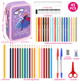 Frozen 3 Tier Large Pencil Case Multi Compartment School Supplies Stationery Colouring Pens Pencils Sets