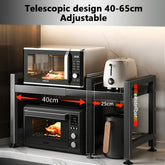 2-Tier Kitchen Organizers And Storage with 6 Hooks, Expandable Microwave Rack, Microwave Shelf, Microwave Storage Rack, High Load-bearing Capacity, Rust-proof And Durable, Suitable for Kitchen, Office, Storage Room Storage Extended 40-64cm (Black)