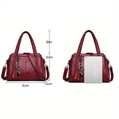 Elegant Women's Soft Handbag - Versatile Shoulder & Crossbody Bag with Adjustable Strap, Zippered Closure, and Multiple Compartments - Available in Wine Red, Black, Blue, Purple, Secure Travel Purse | Stylish Staple Bag | Metal Hardware Bag