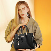 Women's PU Leather Handbags, New Top Handle Shoulder & Messenger Bag with Exquisite Metal Pendant, Fashion Tote for Casual & Work, Ideal Mother's Day Gift