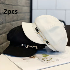 2pcs Classic Black and White Women'S Beret with Weaving Craft, Fashionable Embossed Beret Style, Hand Washable, Suitable for Ball, Women'S Daily Wear Fashion Beret