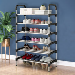 6 Tier Metal Shoe Rack Shoe Storage Organiser, Free Standing Durable Narrow Shoe Rack, Vertical Slim Shoe Tower, Multi Functional Heavy Duty Storage Unit Shoe Stand, Entryway Shoe Holder Space Saving Shoe Shelf Shoe Organizer for Closet Living Room Bedro