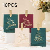 10pcs Elegant Christmas Gift Boxes with Leather-like Handles - Red, White & Green Tree Design with Golden Patterns, Sturdy Paper Construction with Twine Closure for Cookies, Chocolates, Party Favors, Business Holiday Packaging - Ideal for Christmas
