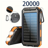 10000mAh/19800mAh/20000mAh Portable Solar Power Bank, Portable Solar Mobile Phone Charger, Camping External Battery Charger for Mobile Phones, 2 USB/ LED Flashlights with Compass for Outdoor Activities