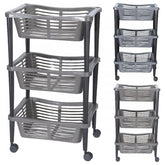 GEEZY 3 Tier Wheel Mounted Trolley Basket On Wheels Kitchen Bathroom Children'S Room Office Movable Organiser Well Ventilated Basket Household Storage Rack
