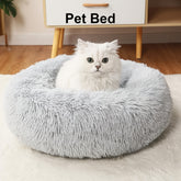 50-80cm Large Plush Donut Dog Bed & Cat Bed - Adjustable Size Anti-Anxiety Calming Washable Pet Bed with Removable Cover, Ultra-Soft Fluffy Round Bed for Small Dogs & Cats, Grey, Fits Bed Frame ()