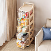 2/3/4/5-Layers Beige Plastic Bedside Table, Wheeled Storage Box, Detachable Storage Rack, Clothing/toy/snack Storage Cart, Suitable for Living Room/bedroom/hallway/office