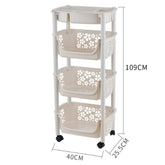 4-Tier Plastic Rolling Cart on Wheels with Superimposable Hollow Baskets, Kitchen Storage Shelf Rack for Small Spaces, Easy Assembly (Size:4-Tier)