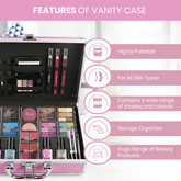Love Urban Beauty Hot Pink Makeup Vanity Case – 82pcs Vegan Makeup Kit for Teens and Women with Eyeshadow, Blusher, Lipsticks and Nail Products – Fun Travelling Makeup Cosmetics Vanity Case for Girls