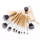 11pcs Luxury Makeup Brush Set with Nylon Bristles - Complete Facial Detail Brushes for Foundation, Eyeshadow, Blush, Contouring - Wood Handle & Travel Case Suitable for all Light Beige Types, Professional & Beginner Beauty Tools