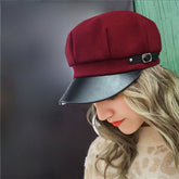1pc Retro Octagonal Beret Cap for Women - Lightweight Polyester, Flat Top Design with Short Eaves, Brown with Black Band & Button Detail, Perfect for Fall and Winter Fashion