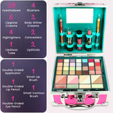 Love Urban Beauty Vegan Makeup Gift Set Exotic Vibes Case - 49pcs - Full Starter Makeup Kit with Makeup Brushes, Eye Shadows Palette, Blushes, Glitter Gel, Beginner Makeup Kit for Girls, Teens