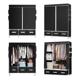 Upgraded Grey Large Fabric Canvas Clothing Closet Storage Wardrobe for Hanging Clothes with 3 Drawers Storage Shelves Closet Organizers for Bedroom Free Standing Clothes Rack Gift, Portable Closets