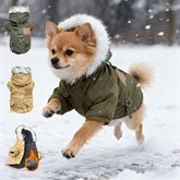 Heavy-Duty Winter Dog Jacket with Hood - Cold Weather Coat, Adjustable Opening, for Small to Medium Dogs (Chihuahua, Yorkshire Terrier, Pomeranian) - Green/Khaki Pet Snowsuit, Outdoor Dogwear, Pullover Design, Durable Fabric