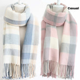 ZSY Women's Winter Scarf Shawl Poncho, Soft Polyacrylonitrile Wrap, Thick Warm Long Poncho with Tassel Trim, Elegant for Casual & Formal Outfits, Blue/Pink/Beige Tartan, Multi-Color Options