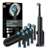 SENK Smart Rotating Electric Toothbrush 6D Round Head, Fully Automatic Deep Cleaning, Rechargeable Soft Bristle Brush for Adults Men and Women, Oral Hygiene Device, Toothbrush Cleaner, Electric Toothbrush with App, Smart Toothbrush, Tooth Cleaning Tools,