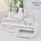 Makeup Organiser Cosmetic Storage Box, Make Up Organizer Dressing Table Plastic Cosmetics Holder with Drawer - Large Countertop Vanity Cosmetic Stand Containers for Beauty Skincare Jewellery, White/ Green/ Pink
