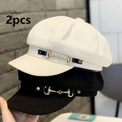 2pcs Classic Black and White Women'S Beret with Weaving Craft, Fashionable Embossed Beret Style, Hand Washable, Suitable for Ball, Women'S Daily Wear Fashion Beret