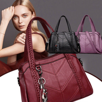 Elegant Women's Soft Handbag - Versatile Shoulder & Crossbody Bag with Adjustable Strap, Zippered Closure, and Multiple Compartments - Available in Wine Red, Black, Blue, Purple, Secure Travel Purse | Stylish Staple Bag | Metal Hardware Bag