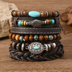 23pcs Bohemian Bracelet Making Kit with Turquoise Wood Beads, Horn & Feather Evil Eye Beads, PU Leather Cords & DIY Charms (Turquoise, Dreamcatcher, Feather) - Handmade-Look Friendship Bracelets for Women, Men,2 Adults -, Beaded Bracelet, Boho Bracelets