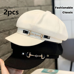 2pcs Classic Black and White Women'S Beret with Weaving Craft, Fashionable Embossed Beret Style, Hand Washable, Suitable for Ball, Women'S Daily Wear Fashion Beret