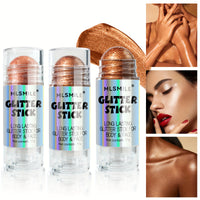 2 pcs, 4-color Water-Resistant bronze Highlighter Sticks for All Skin Tones - Glossy Bronzer Glitter Stick for Face & Body, Shimmer Contour Beauty Stick for Cheekbone Definition, Blendable Long-Lasting Radiant Skin Finish