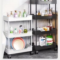 3-Tier Plastic Rolling Utility Cart With Handle, Lightweight Detachable Storage Organizer With Wheels, Multipurpose Basket Shelves For Bathroom, Kitchen Retail Stores, Hotel Bathroom